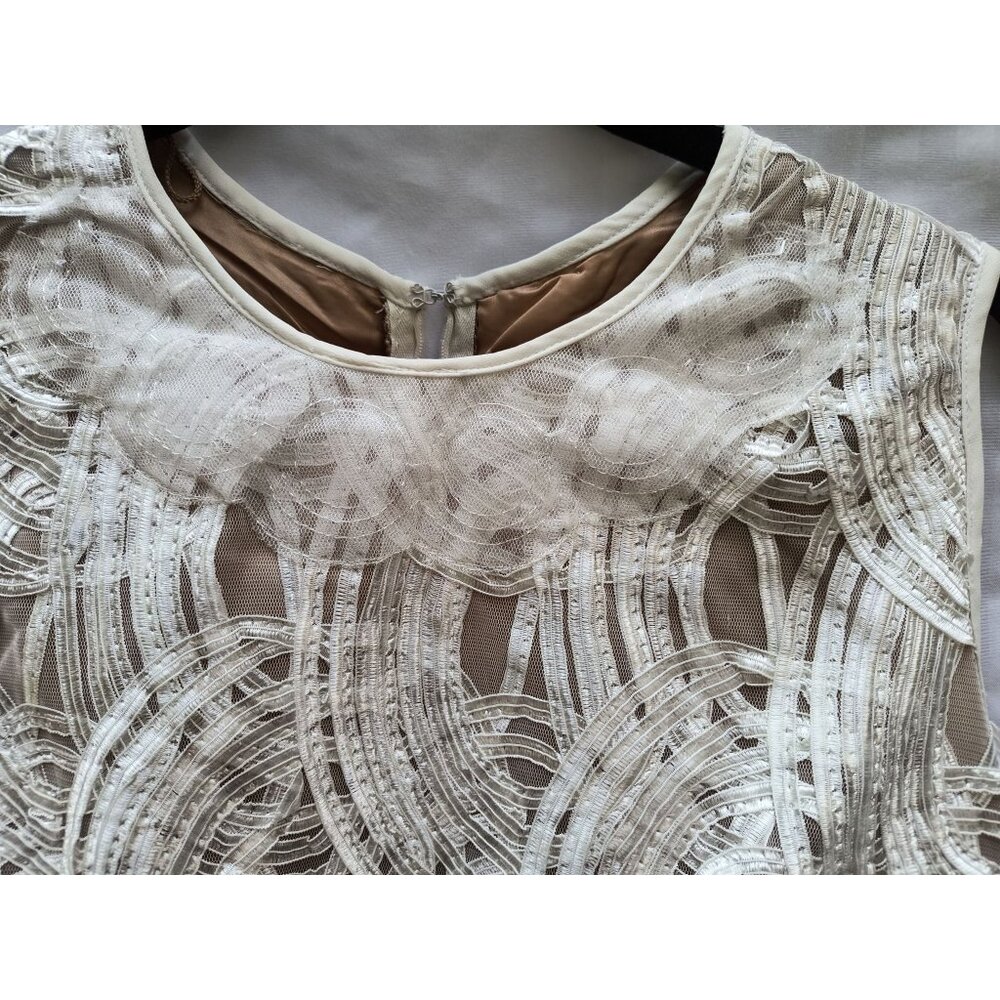 White Size 10 Adrianna Pappel Sleeveless Lace Overlay Shift Dress Nude Lining - Picture 3 of 10